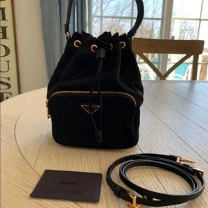 prada vela nylon bucket bag